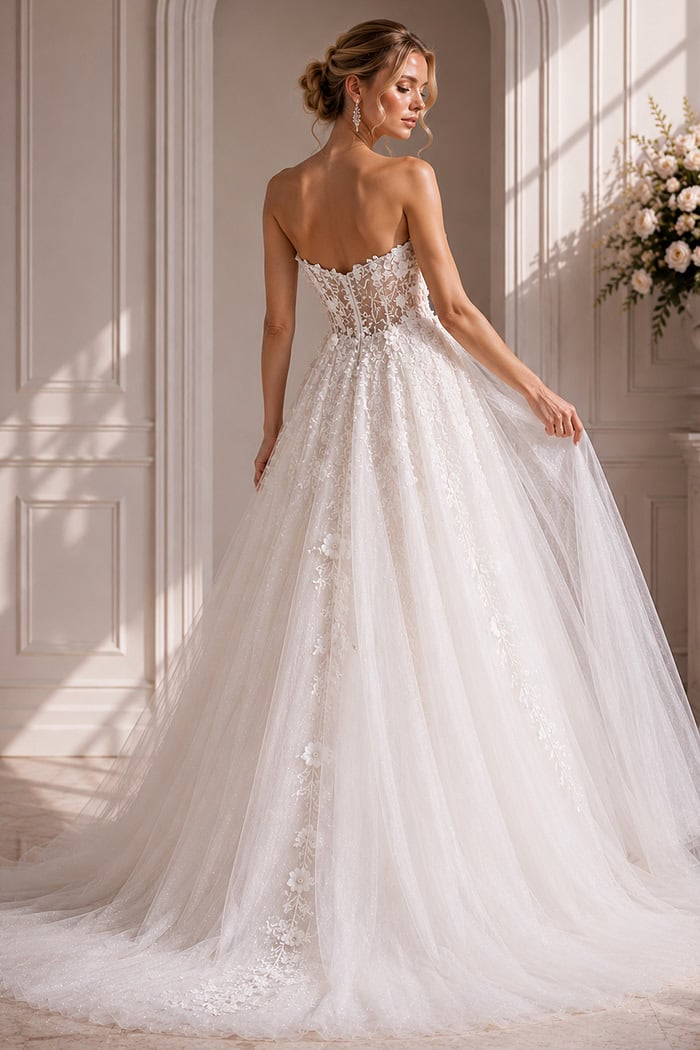 back of corset bodice tulle dress JB39160