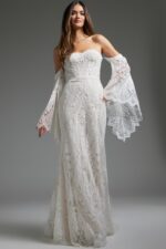ANDRÉSD detached sleeve dress Arden: Long Sleeve High Neck Illusion Floral Lace A-Line