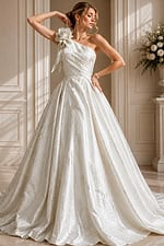 pleated bodice one shoulder ball gown JB39218