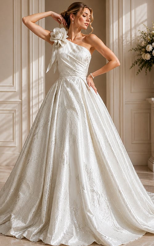 pleated bodice one shoulder ball gown JB39218