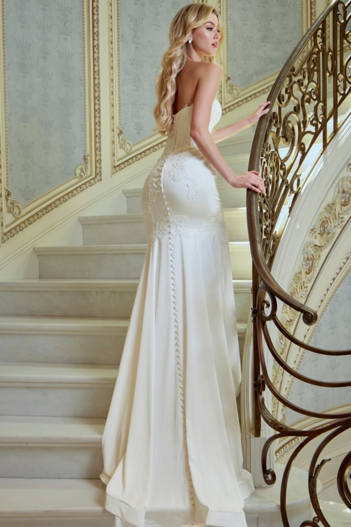 strapless off white wedding dress with back button JB40013