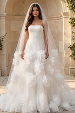 Elegant Strapless Bridal Gown with Floral Tulle Accents JB40091