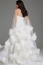 Back view of model in Jovani JB40091 gown highlighting the floral accents.