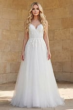 Lace bodice A line wedding dress with tulle skirt front view