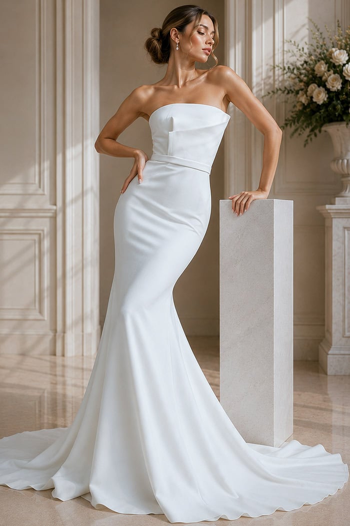 Modern Sculpted Crepe Wedding Dress
