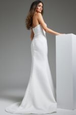 back view of JB40597 dress with button detailing in off-white