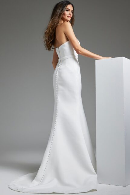 back view of JB40597 dress with button detailing in off-white