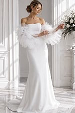 mermaid white dress with detached sleeves JB40601