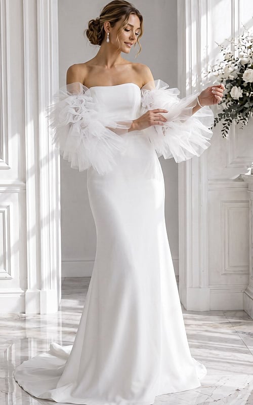 mermaid white dress with detached sleeves JB40601