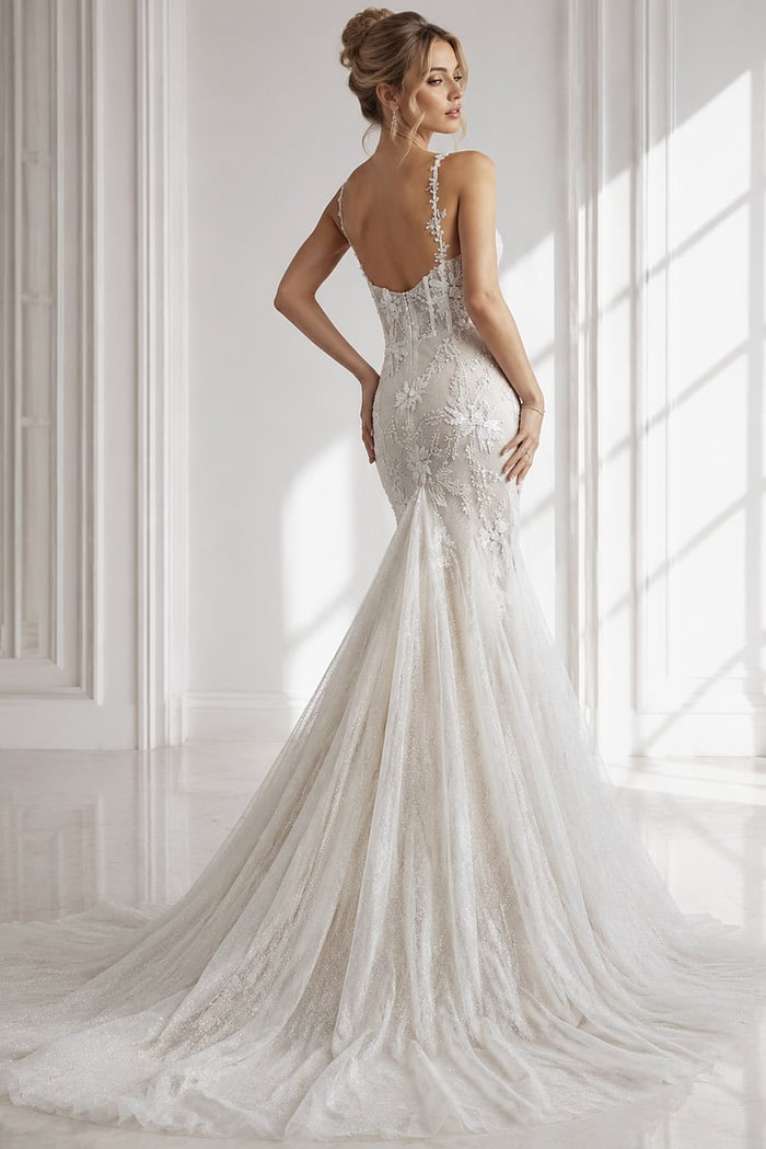 loral embroidered lace fitted wedding gown with sweetheart neckline and soft flare skirt