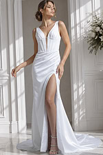 contemporary corset wedding dress in smooth satin