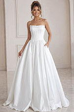 ivory floral lace A-line wedding dress with strapless sweetheart neckline and glitter tulle skirt, front view, Jovani Bridal style JB40784