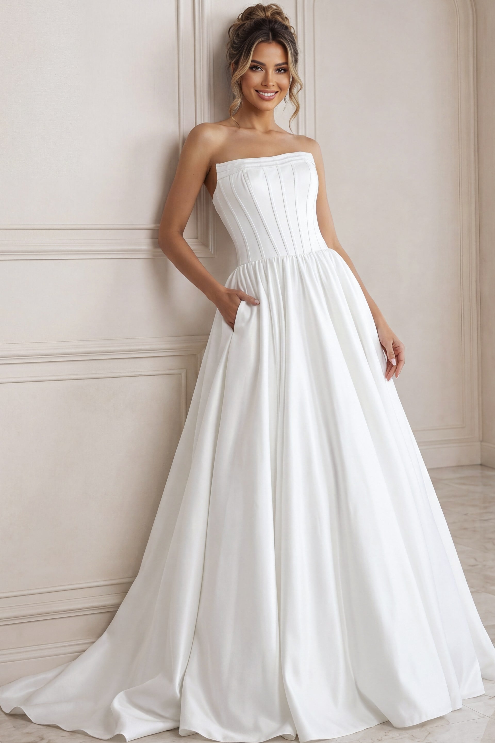 JB40784-7 ivory floral lace A-line wedding dress with strapless sweetheart neckline and glitter tulle skirt, front view, Jovani Bridal style JB40784