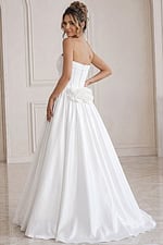 ivory floral lace A-line wedding dress with strapless sweetheart neckline and glitter tulle skirt, front view, Jovani Bridal style JB40784