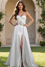 JB40825 white gown with sweetheart neckline and thigh-high slit