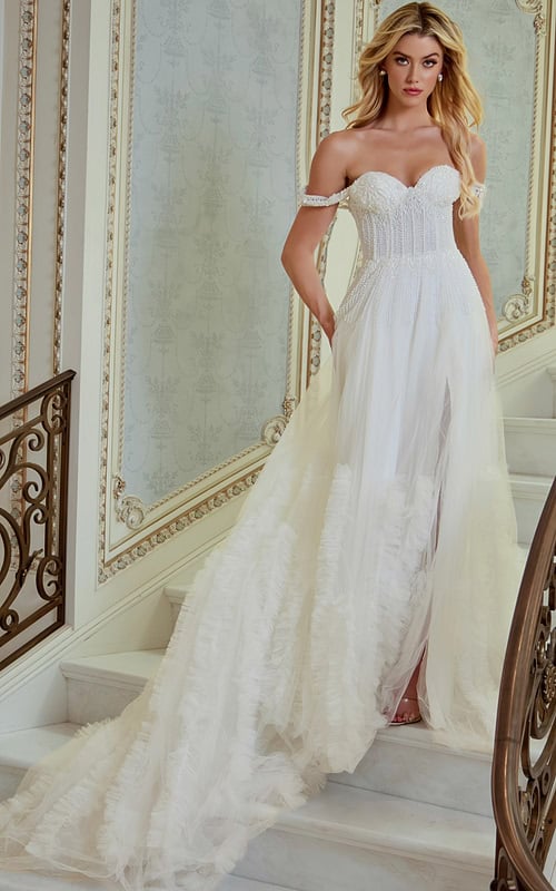 sweetheart neckline tulle off the shoulder wedding dress JB41159