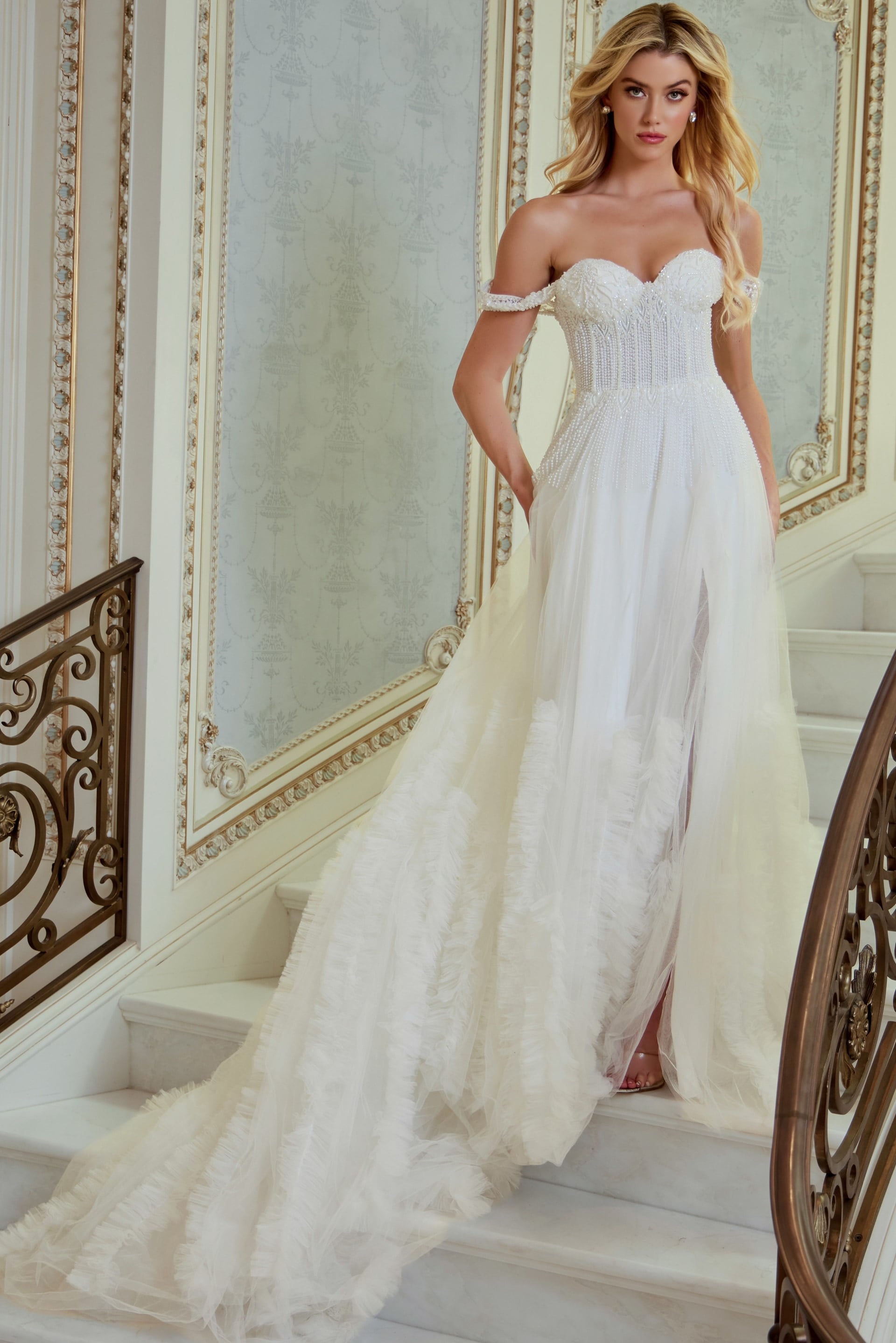 JB41159_OFFWHITE_2 sweetheart neckline tulle off the shoulder wedding dress JB41159