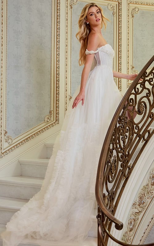 off the shoulder long tulle wedding dress JB41159