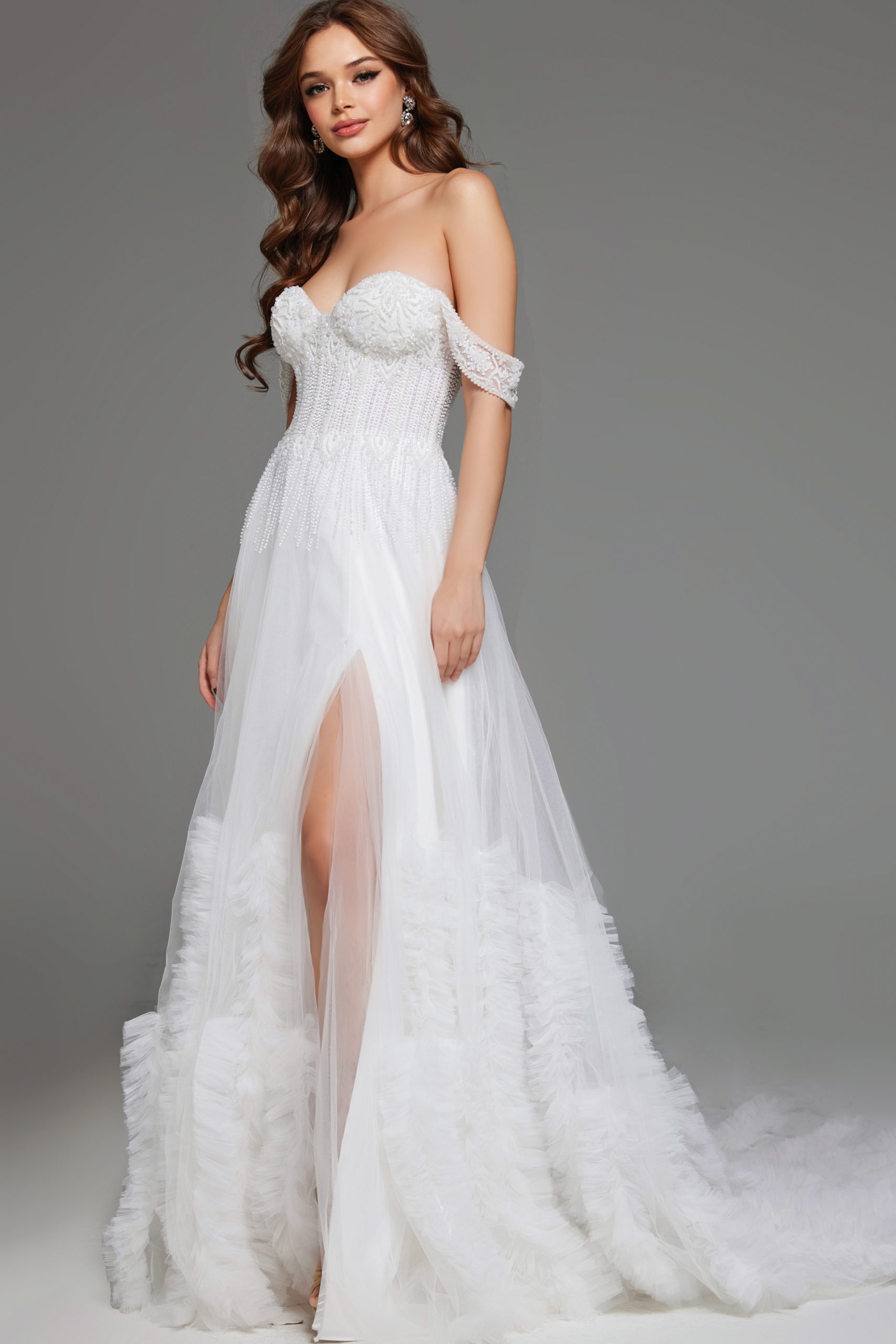 Acka sheer shoulder dress （ivory） 即購入可 Zapaka Women Simple Ivory Boho Wedding Dress with Slit One