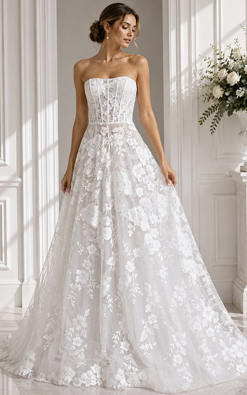 Strapless Botanical A-Line