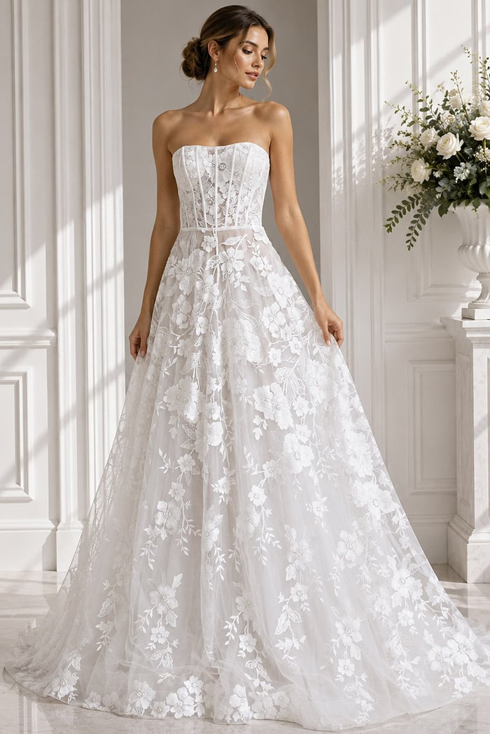 Strapless Botanical A-Line