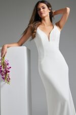 Off White Sheer Lace Back Wedding Dress JB42222 | Jovani