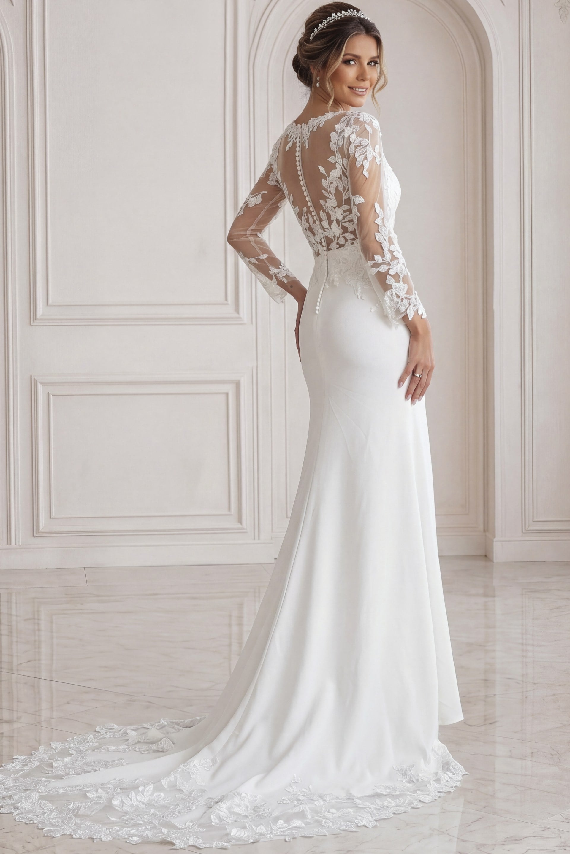 sheath lace wedding dress with sleeves Modern Boho Designer Sheath Wedding Dress with Long Sleeves