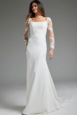 Ivory Long Sleeve Sheath Bridal Dress JB42297 | Jovani