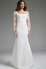 Ivory Long Sleeve Sheath Bridal Dress JB42297 | Jovani