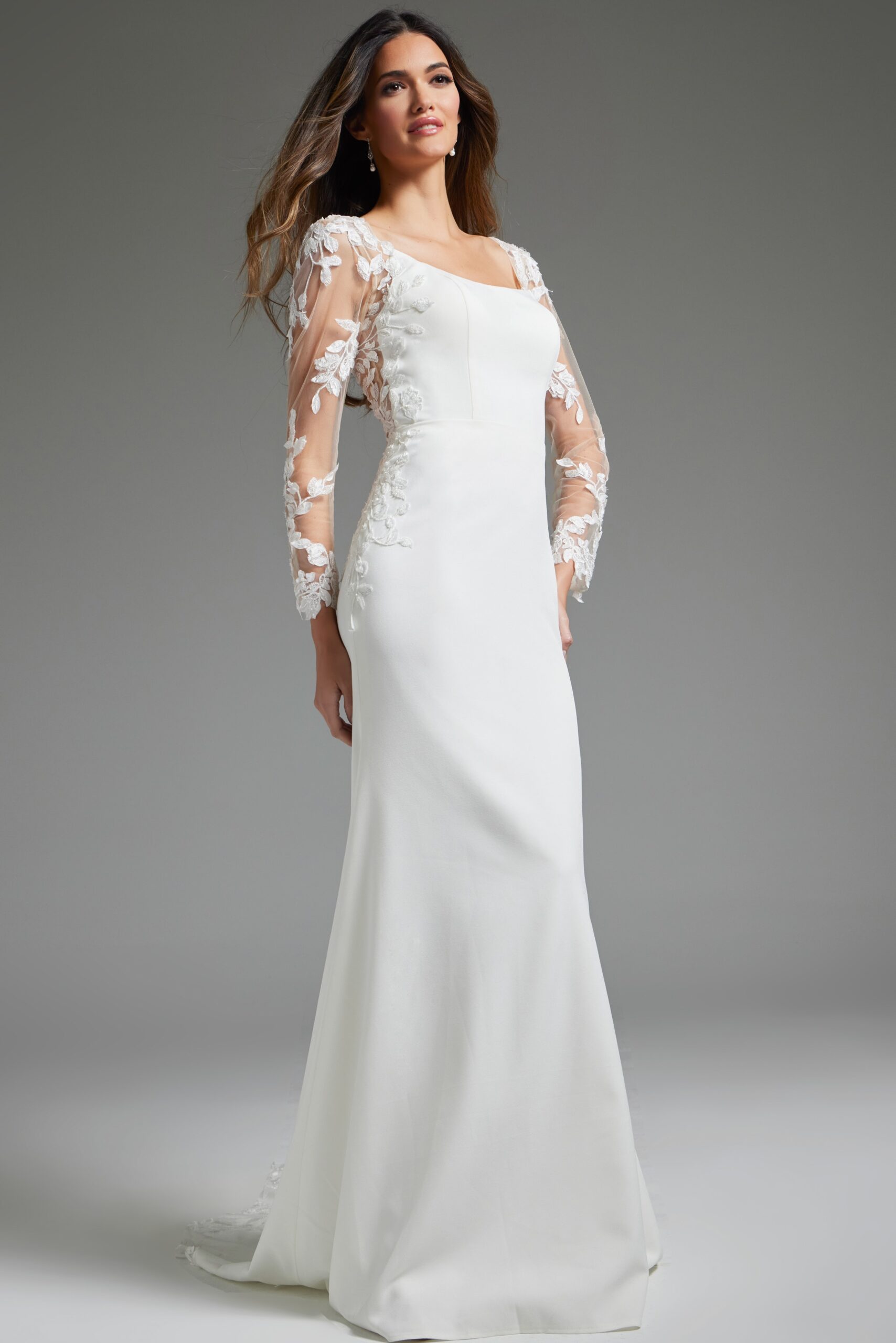 結婚式 Ivory Long Sleeve Sheath Bridal Dress JB42297 | Jovani