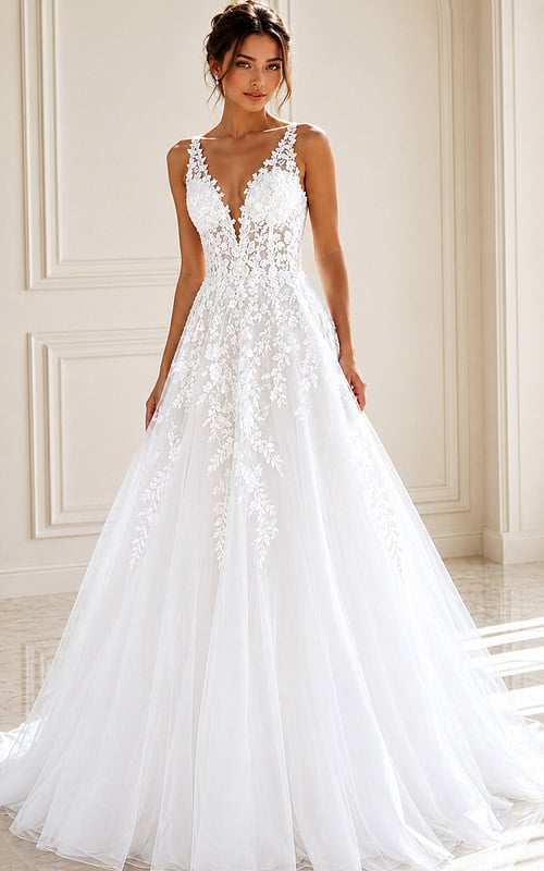 floaty lace wedding dress LaDivine C148W A Line Long Lace Wedding Dress