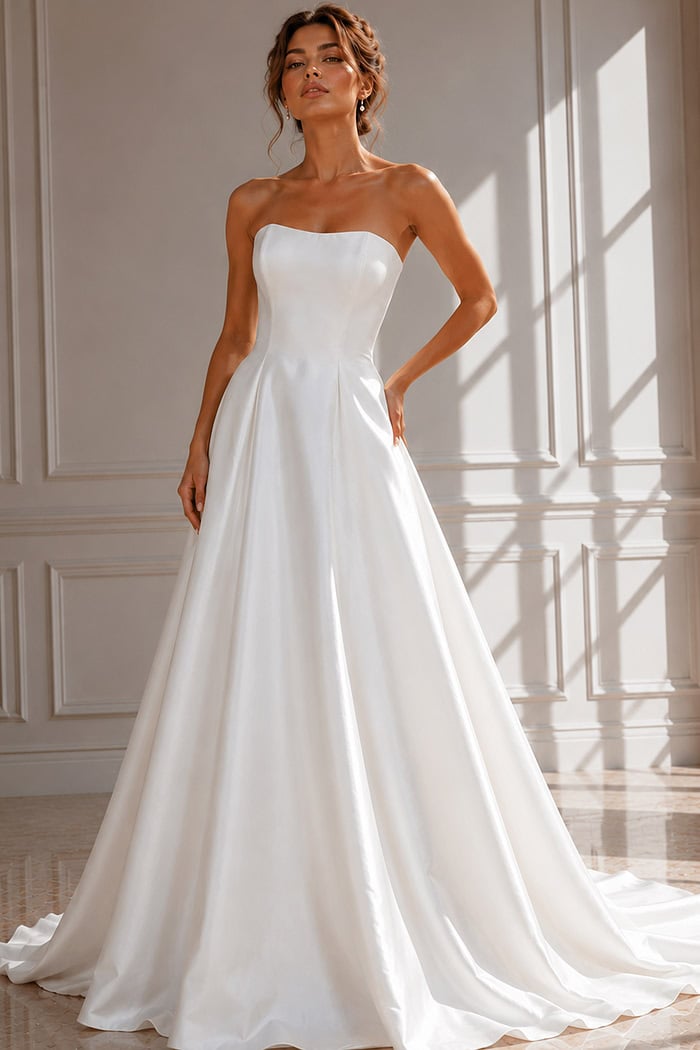 Classic Ball Gown Bridal Dress Featuring a Structured Bodice and Elegant Button Back