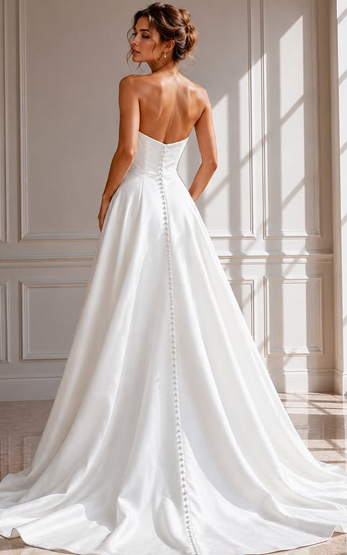Elegant A-Line Bridal Dress with Straight Neckline, Seam Detailing, and Flowing Train