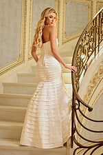 back view of pleated strapless dress JB42350