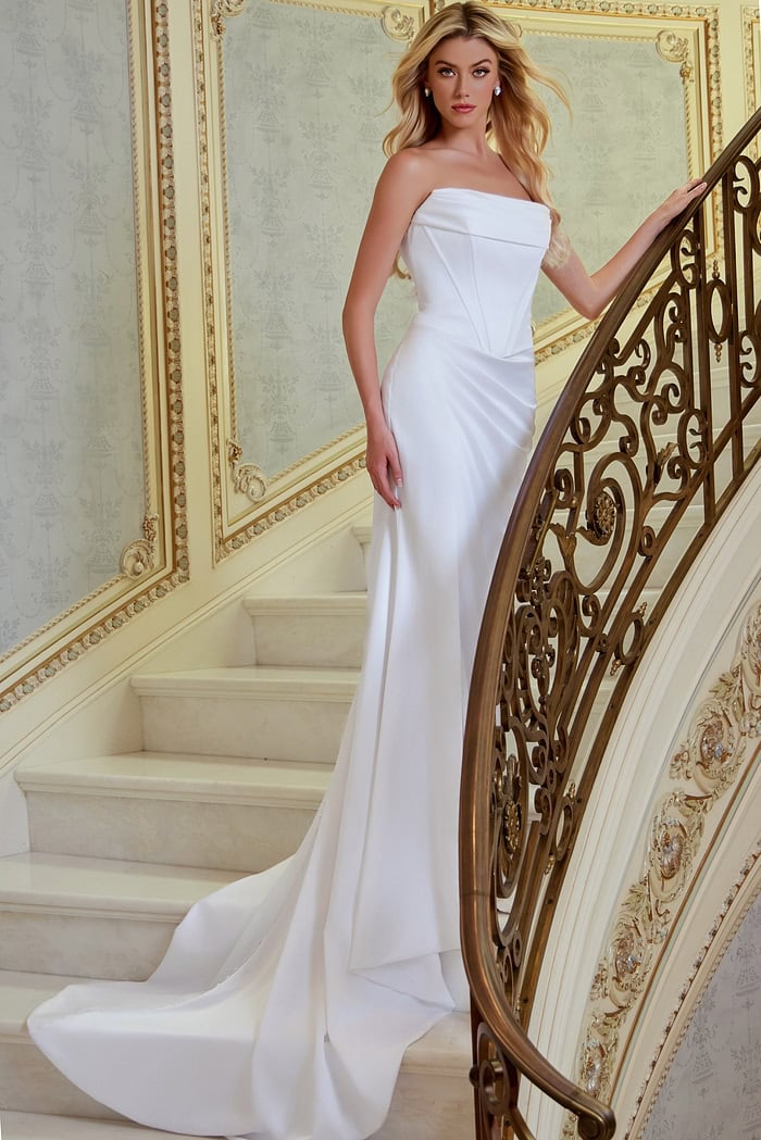 Strapless Satin Sheath Wedding Dress with Slit JB42353 | Jovani