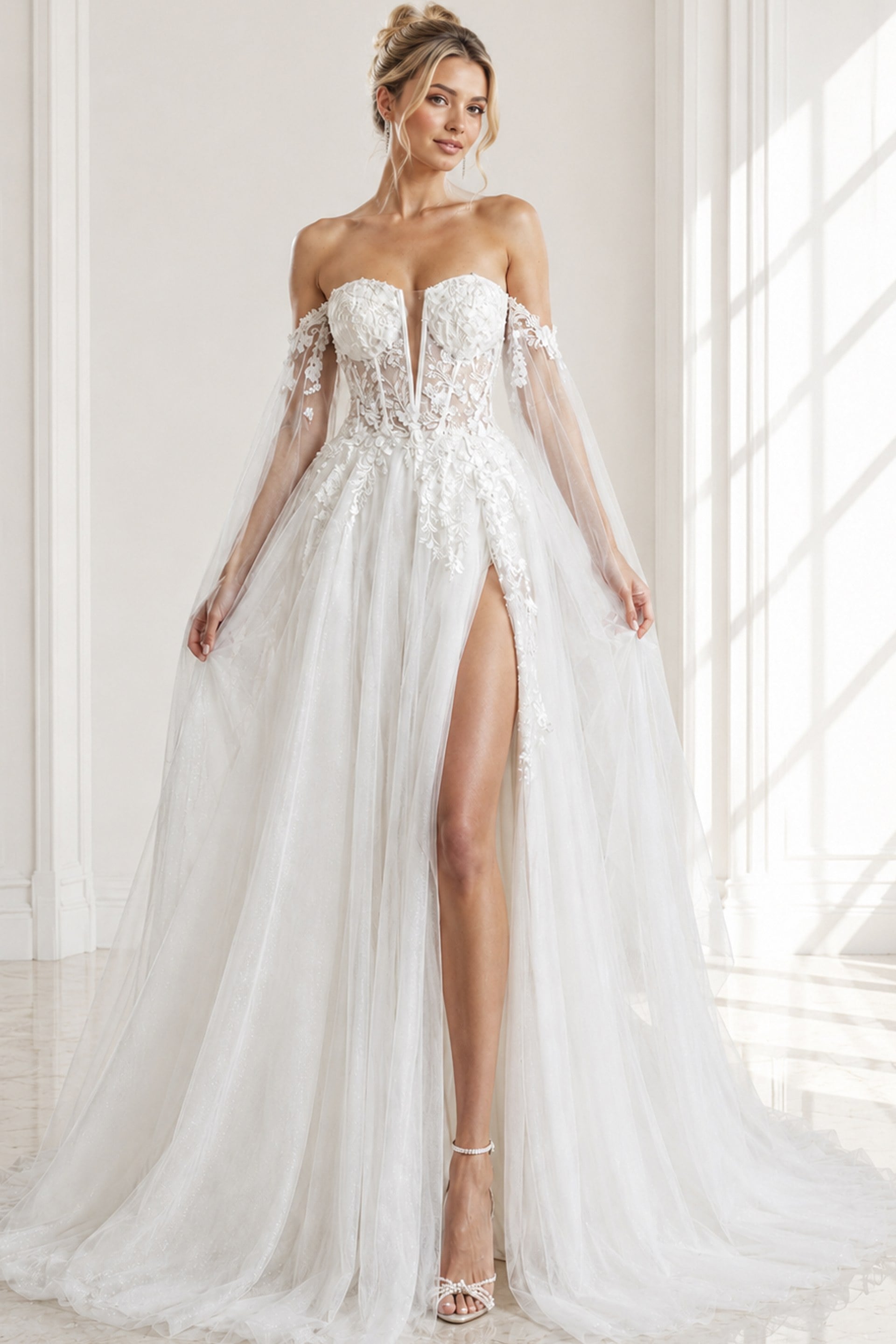 Sheer Bridal Gown with Floral Embellishments JB42480 | Jovani