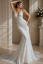 Floral Appliqué Mermaid Wedding Gown