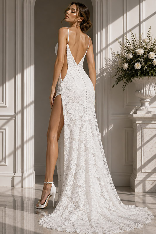 lace dress open back wedding Backless Dresses Mermaid Modern Spaghetti Straps Bride Here is a list of the trains you could choose from Champagne lace wedding dress with