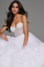 Strapless A Line Wedding Dress with Floral Ruffle Details