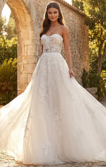 Strapless lace A line gown with embroidered floral detailing and flowing skirt