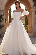 Classic ball gown wedding dress with fitted bodice and full skirt