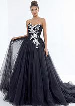 Designer embroidered ball gown with contrast floral detail