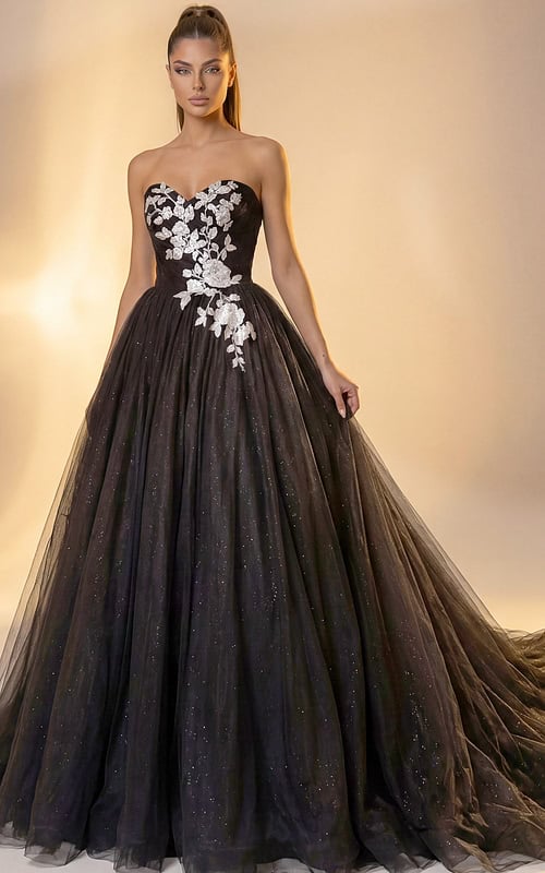 back and white strapless tulle ball gown JB43233