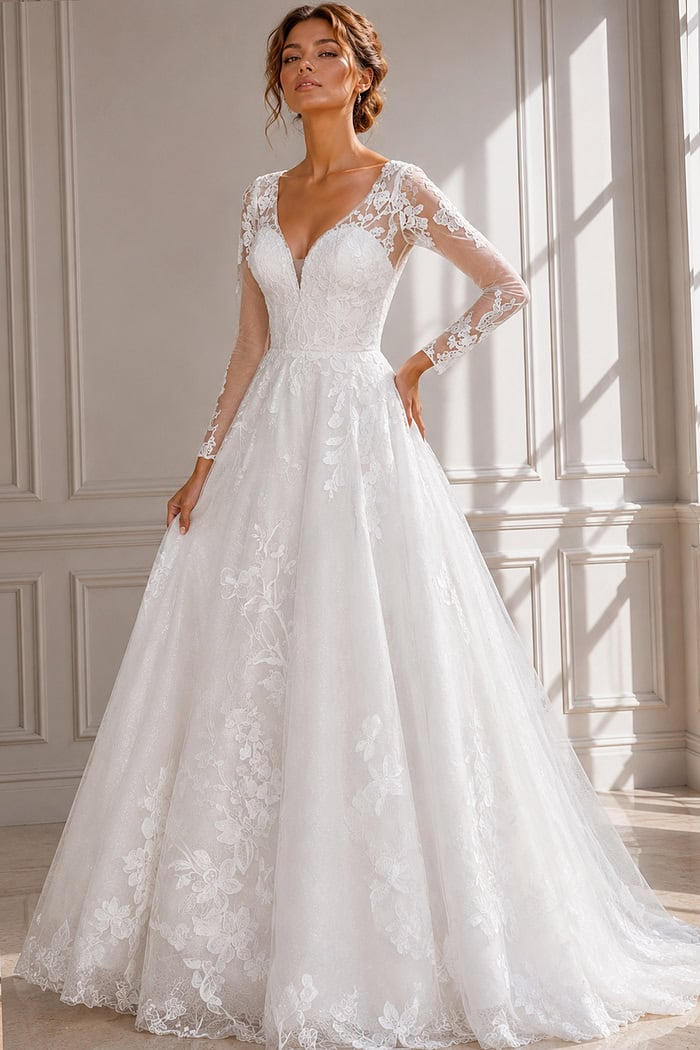 elegant lace wedding dress Dahlia | Timeless Grace Wedding Dresses Designer Lace A line Bridal Gown