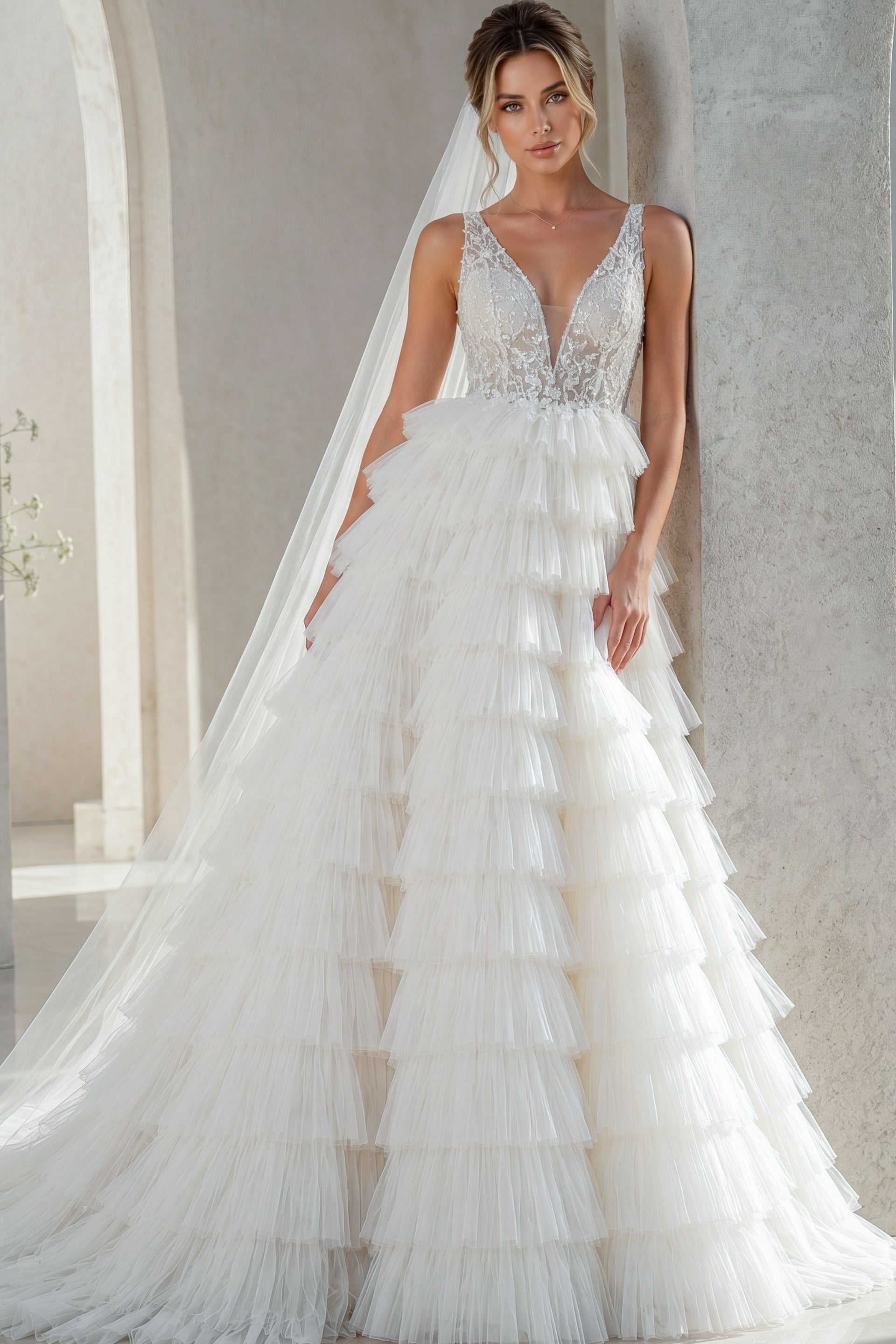 layered ball gown wedding dress Lightweight Tulle Ball Gown Wedding Dress