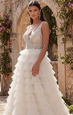Romantic tiered tulle ball gown with lace bodice