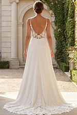 floral lace back bridal gown with button train