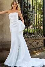 pleated bodice strapless wedding dress with side drape JB43622