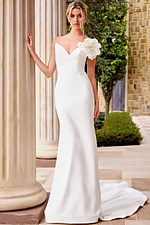 v neck strapless dress with floral detail on the shoulder JB43815