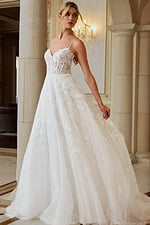 v neckline fit and flare corset bodice wedding dress JB43863